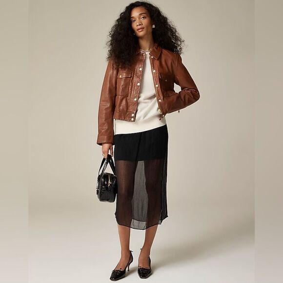 NWT  $650 J CREW Collection leather shirt-jacket in Grizzly Brown - Picture 3 of 13